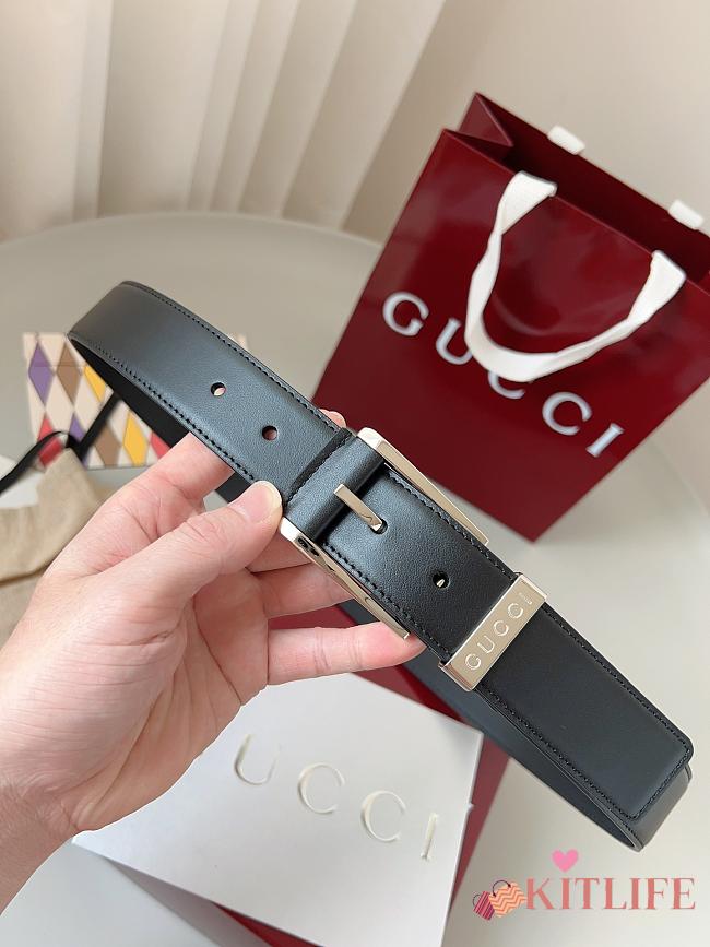 Kitlife Gucci Black Belt With Silver Square Buckle 3.5cm - 1