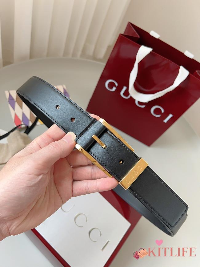 Kitlife Gucci Black Belt With Gold Square Buckle 3.5cm - 1
