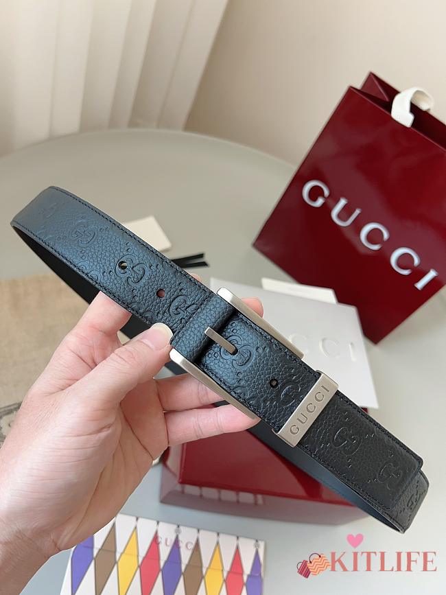 Kitlife Gucci GG Black Belt With Silver Square Buckle 3.5cm - 1