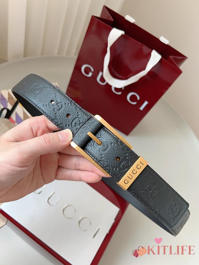 Kitlife Gucci GG Black Belt With Gold Square Buckle 3.5cm - 1