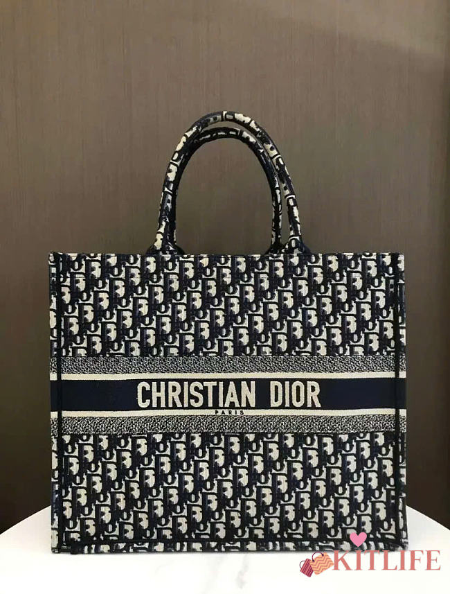 Kitlife Dior Black Oblique Jacquard Canvas Book Tote 42x32x5cm  - 1