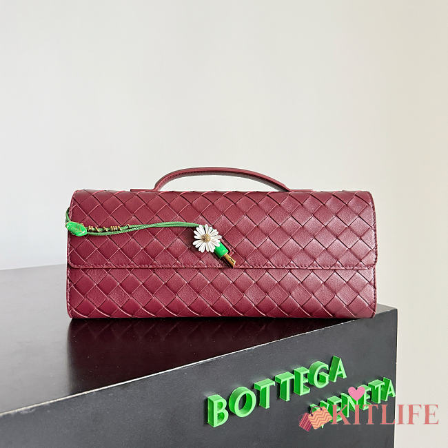 Kitlife Bottega Veneta Andiamo Clutch Burgundy With Daisy Flower Closure 836810 31x13x3cm - 1