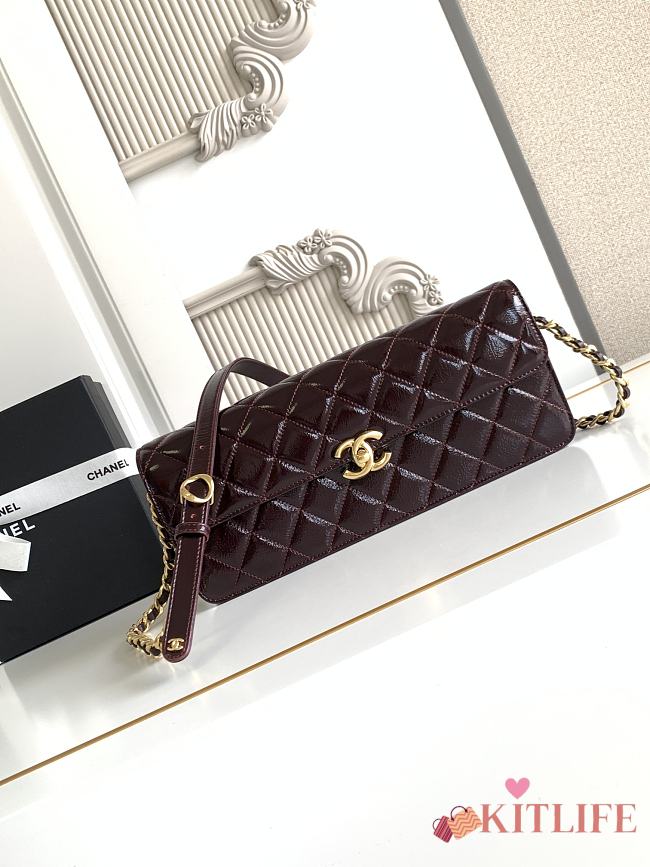 Kitlife Chanel Large Flap Bag Burgundy Glossy Lambskin & Gold Plated Metal AS5642 18×30×5cm - 1