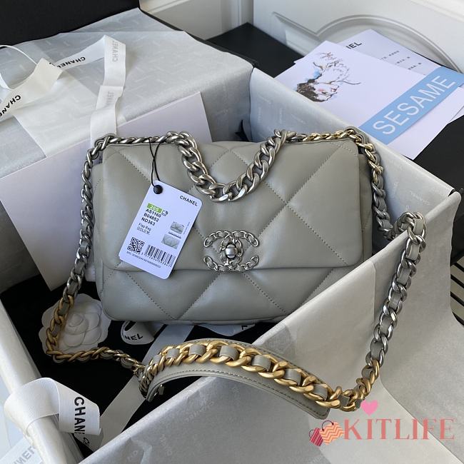 Kitlife Chanel 19 Medium Flap Bag Cream Silver Buckle AS1160 26x9x16cm  - 1