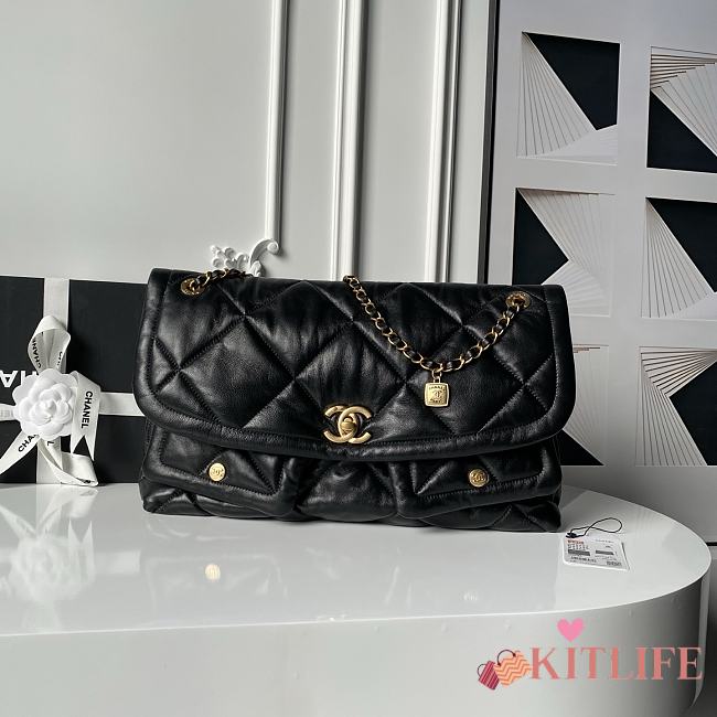 Kitlife Chanel Large Flab Bag Black Lamskin AS5727 26.5x45x9.5cm - 1