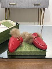 Kitlife Gucci Red Calfskin Fur Women Princetown Slippers - 3