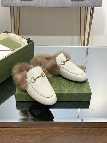 Kitlife Gucci White Calfskin Fur Women Princetown Slippers
