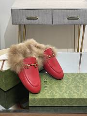 Kitlife Gucci Red Calfskin Fur Women Princetown Slippers - 1