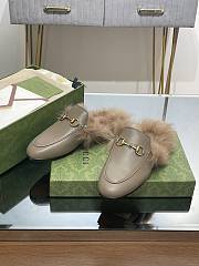 Kitlife Gucci Grey Calfskin Fur Women Princetown Slippers - 3