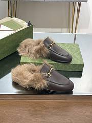 Kitlife Gucci Dark Brown Calfskin Fur Women Princetown Slippers - 6