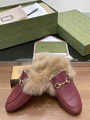 Kitlife Gucci Burgundy Calfskin Fur Women Princetown Slippers - 6
