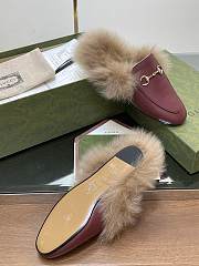 Kitlife Gucci Burgundy Calfskin Fur Women Princetown Slippers - 5