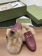 Kitlife Gucci Burgundy Calfskin Fur Women Princetown Slippers - 3