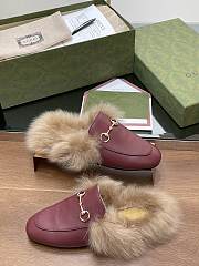 Kitlife Gucci Burgundy Calfskin Fur Women Princetown Slippers - 4