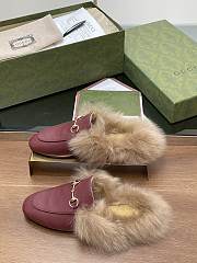 Kitlife Gucci Burgundy Calfskin Fur Women Princetown Slippers - 2