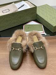Kitlife Gucci Green Olive Calfskin Fur Women Princetown Slippers - 1