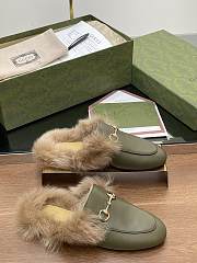 Kitlife Gucci Green Olive Calfskin Fur Women Princetown Slippers - 6
