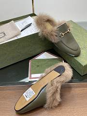 Kitlife Gucci Green Olive Calfskin Fur Women Princetown Slippers - 5