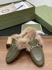 Kitlife Gucci Green Olive Calfskin Fur Women Princetown Slippers - 3