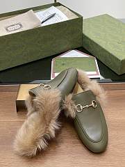 Kitlife Gucci Green Olive Calfskin Fur Women Princetown Slippers - 2