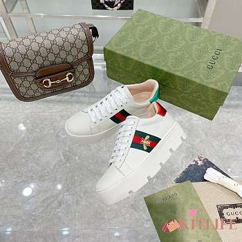  Gucci Leather Embroidered Bee Ace Platform Sneakers 