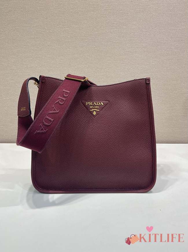 Kitlife Prada Medium Burgundy Leather Shoulder Bag 1BC073 30x28x12cm  - 1