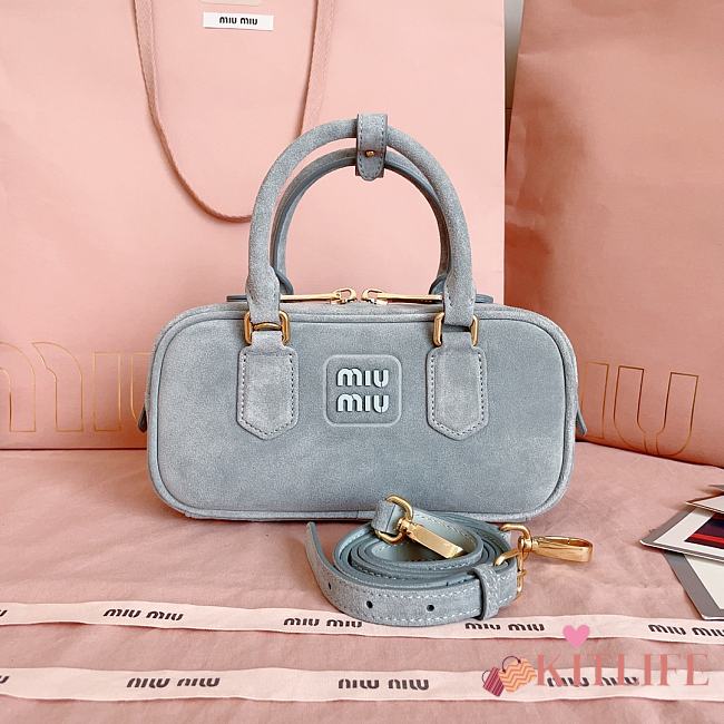 Kitlife Miu Miu Powder Grey Suede Arcadie Bag 5BB142 22x10.5x7.5cm - 1