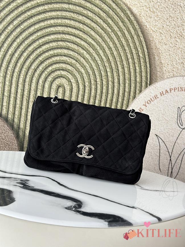 Kitlife Chanel Ultra Soft Suede Calfskin Large Natural Beauty Flap Black Bag 34x25x10cm - 1
