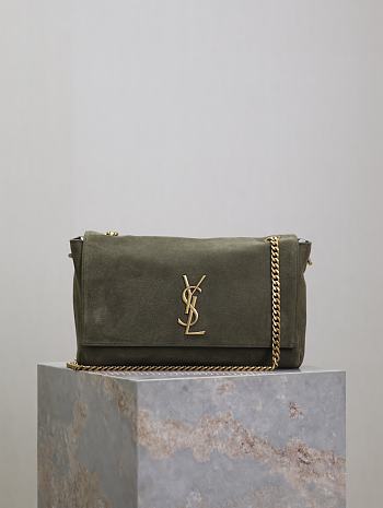 Kitlife Saint Laurent Kate Reversible Khakhi Green Suede & Calfskin Leather Shoulder Bag 553804 28.5x20x6cm