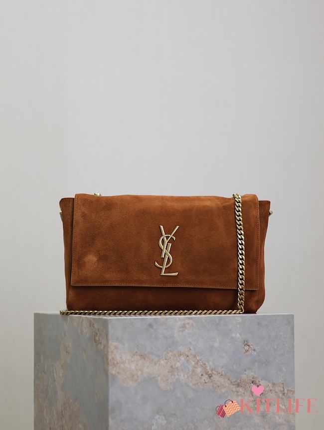 Kitlife Saint Laurent Kate Reversible Dark Brown Suede & Calfskin Leather Shoulder Bag 553804 28.5x20x6cm  - 1