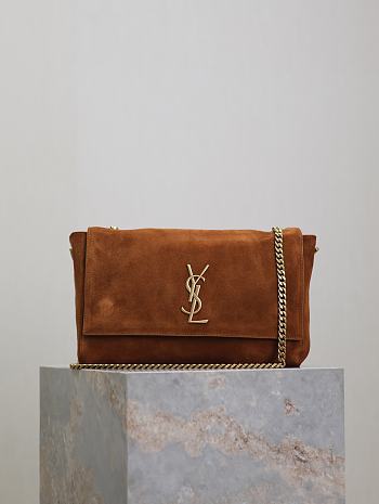 Kitlife Saint Laurent Kate Reversible Dark Brown Suede & Calfskin Leather Shoulder Bag 553804 28.5x20x6cm 
