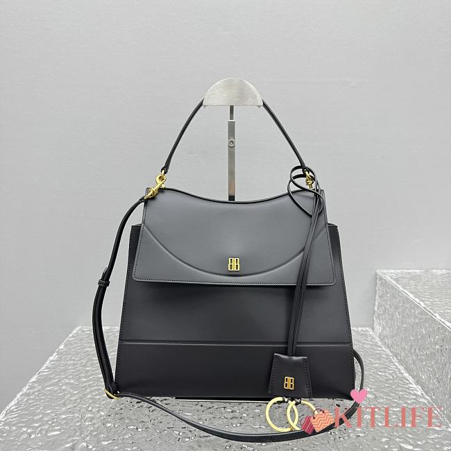 Kitlife Balenciaga Nano Flap Top Handle Bag Black 92951 28x24x12cm - 1