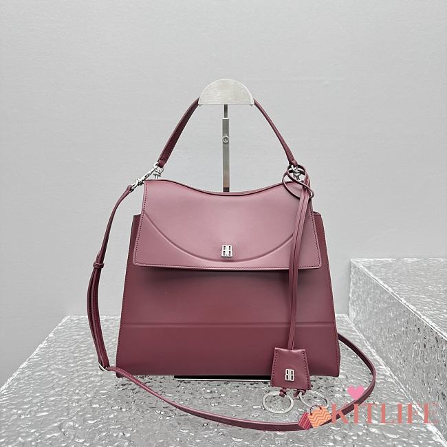 Kitlife Balenciaga Nano Flap Top Handle Bag Burgundy 92951 28x24x12cm - 1