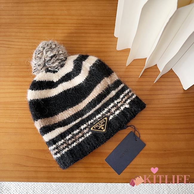 Kitlife Prada Striped Soft Wool Beanie Black - 1