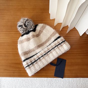 Kitlife Prada Striped Soft Wool Beanie Cream