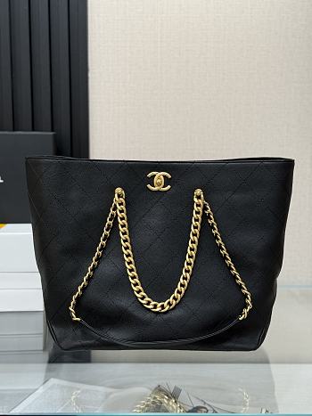 Kitlife Chanel Shopping Bag Black Grained Shiny Calfskin & Gold-Tone Metal AS5746 42x32x14cm