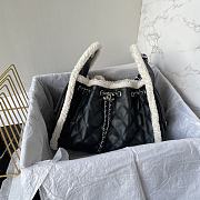 Kitlife Chanel Drawstring Handbag Black Grained Shearling Leather & Silver Metallic AS5293 30x26x14cm - 1