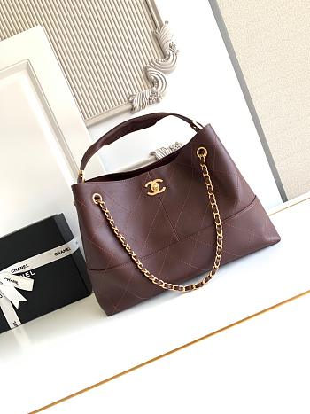 Kitlife Chanel Shopping Bag Brown Calfskin and Gold Plated Metal AS5634 36x24x12cm