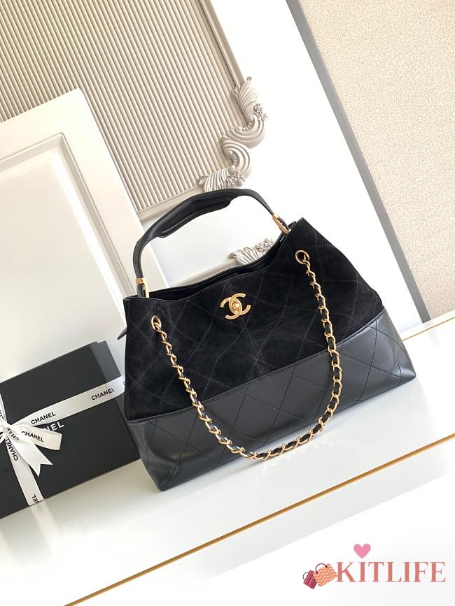 Kitlife Chanel Shopping Bag Black Suede Calfskin and Shiny Lambskin & Gold-Tone Metal 36x24x12cm  - 1