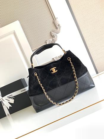 Kitlife Chanel Shopping Bag Black Suede Calfskin and Shiny Lambskin & Gold-Tone Metal 36x24x12cm 