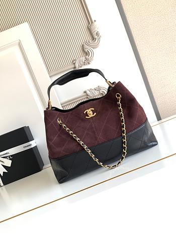 Kitlife Chanel Shopping Bag Dark Brown Suede Calfskin and Black Shiny Lambskin & Gold-Tone Metal 36x24x12cm
