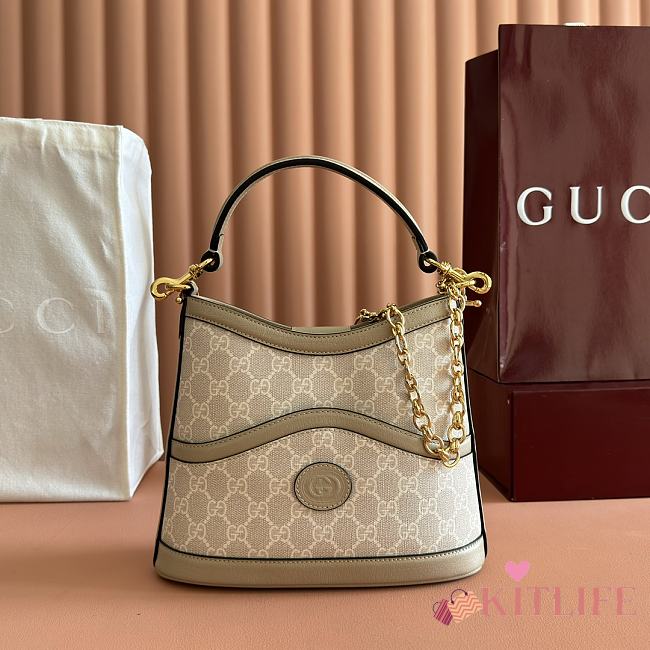 Kitlife Gucci Beige GG Supreme Retro Interlocking G Hobo Bag White 696011 24.5x20x8cm  - 1
