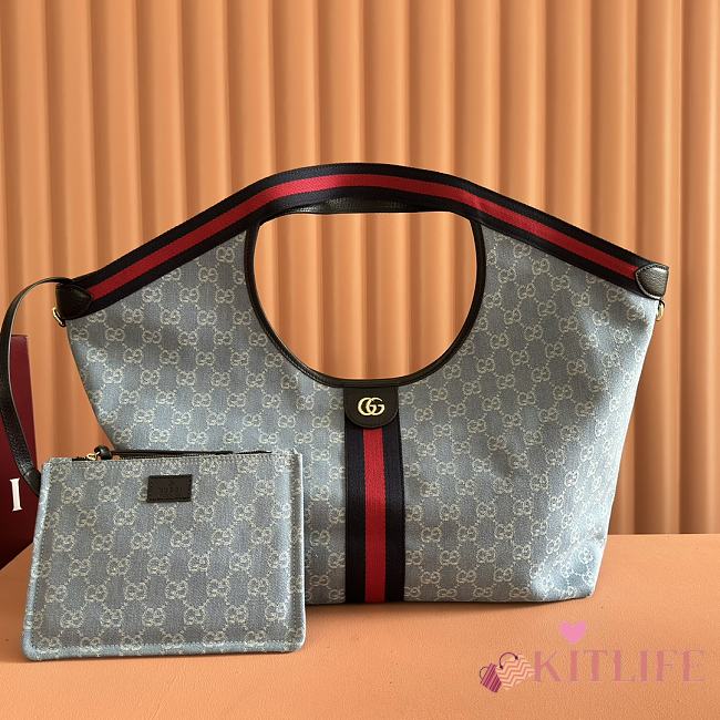 Kitlife Gucci Giglio Large Tote Bag Light Blue GG Canvas 853971 60x47x16cm  - 1