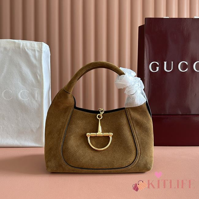 Kitlife Gucci Softbit Top Handle Bag Brown Suede Leather 837467 27.5x21x16cm - 1