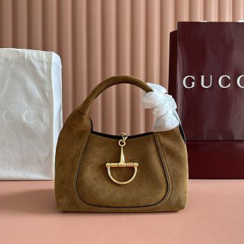 Kitlife Gucci Softbit Top Handle Bag Brown Suede Leather 837467 27.5x21x16cm