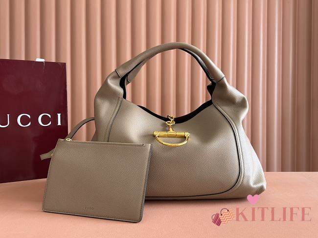 Kitlife Gucci Softbit Maxi Shoulder Bag Taupe Leather 837466 46x26x16cm - 1