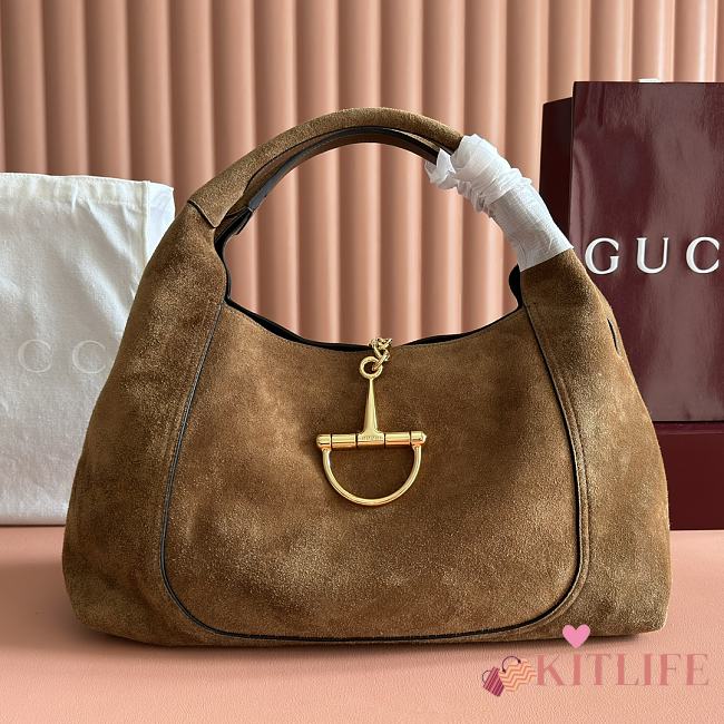 Kitlife Gucci Softbit Maxi Shoulder Bag Brown Suede 837466 46x26x16cm  - 1