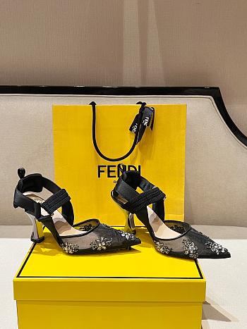 Kitlife Fendi Colibri Embellished Slingback Pumps Black 85mm