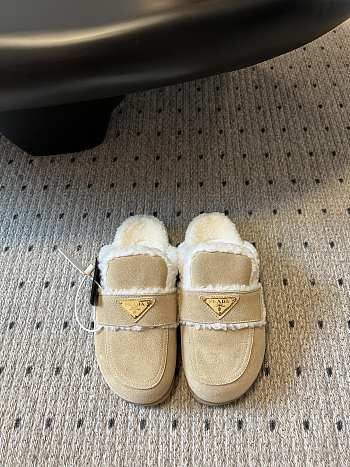 Kitlife Prada Suede and Shearling Slippers Light Beige