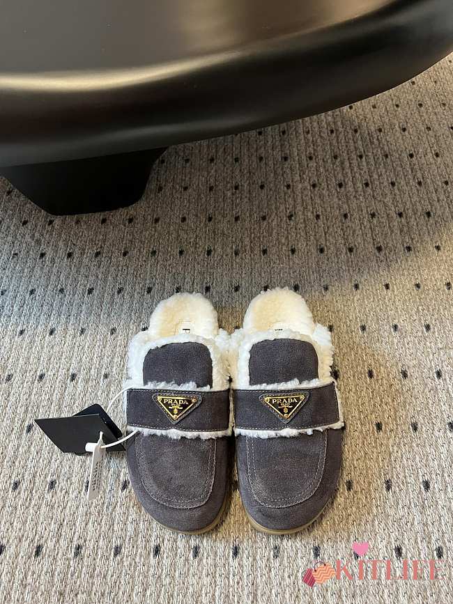 Kitlife Prada Suede and Shearling Slippers Grey - 1